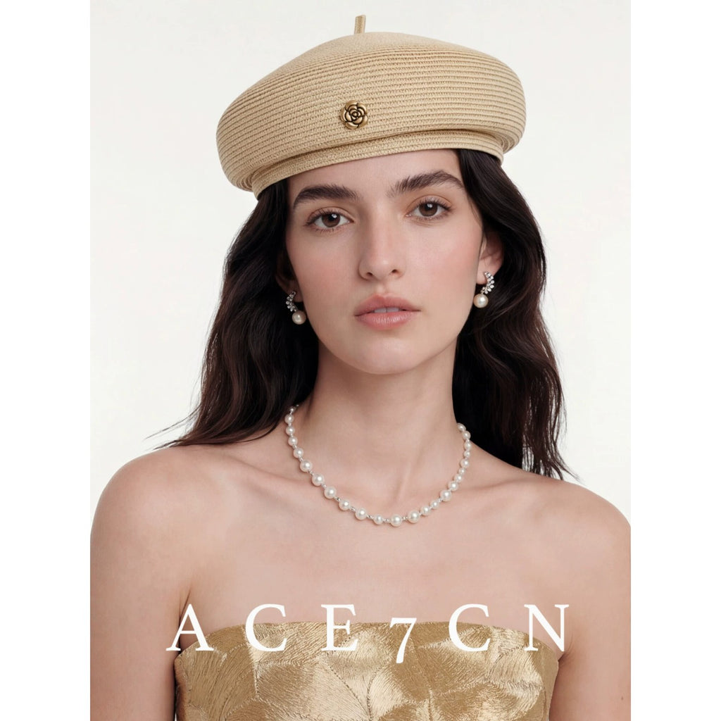 Parisian Runway Light-Luxury Straw Pillbox Camellia 3D