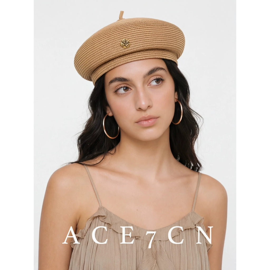 Parisian Runway Light-Luxury Straw Pillbox Camellia 3D