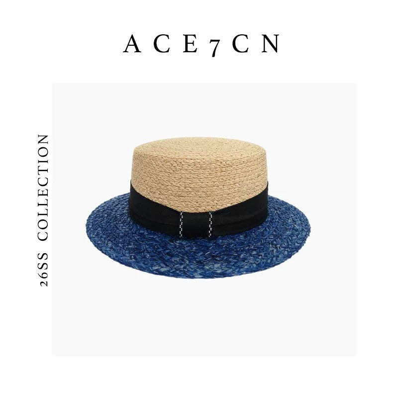 Light-French Raffia Sun Hat Bow Ribbon British