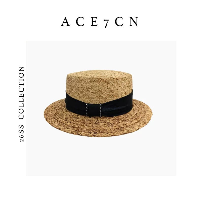 Light-French Raffia Sun Hat Bow Ribbon British
