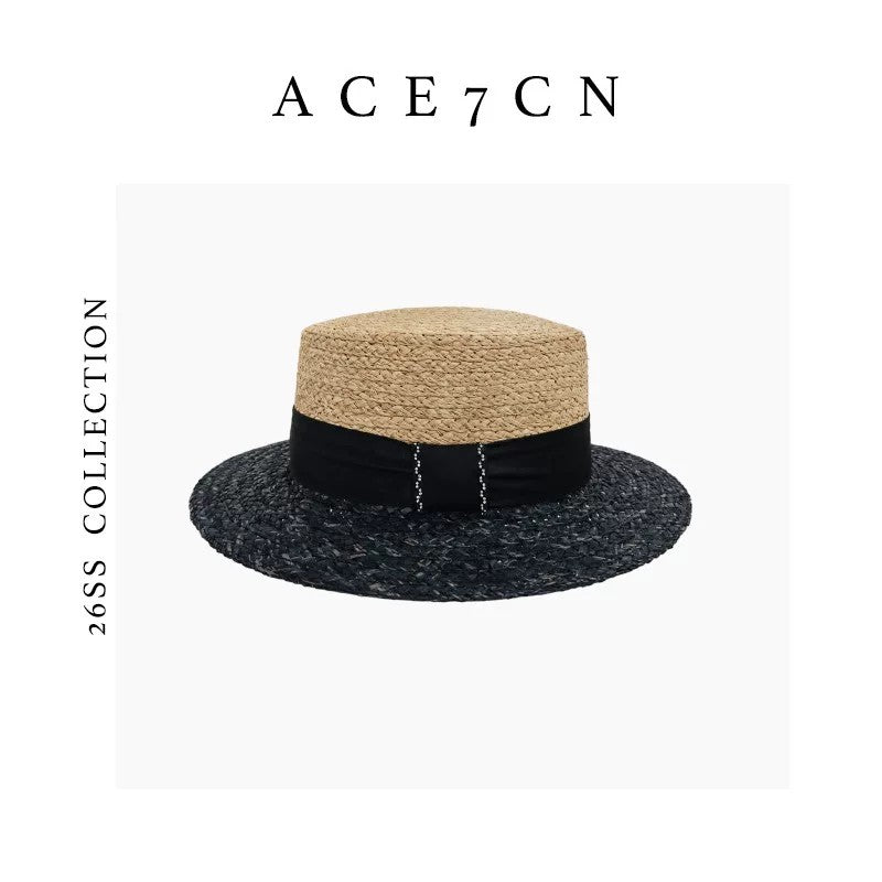 Light-French Raffia Sun Hat Bow Ribbon British