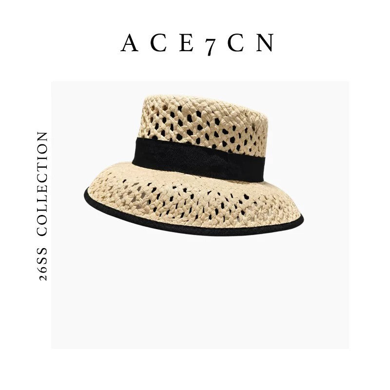 Parisian Runway Hepburn Cloche Hat Straw-Woven Openwork