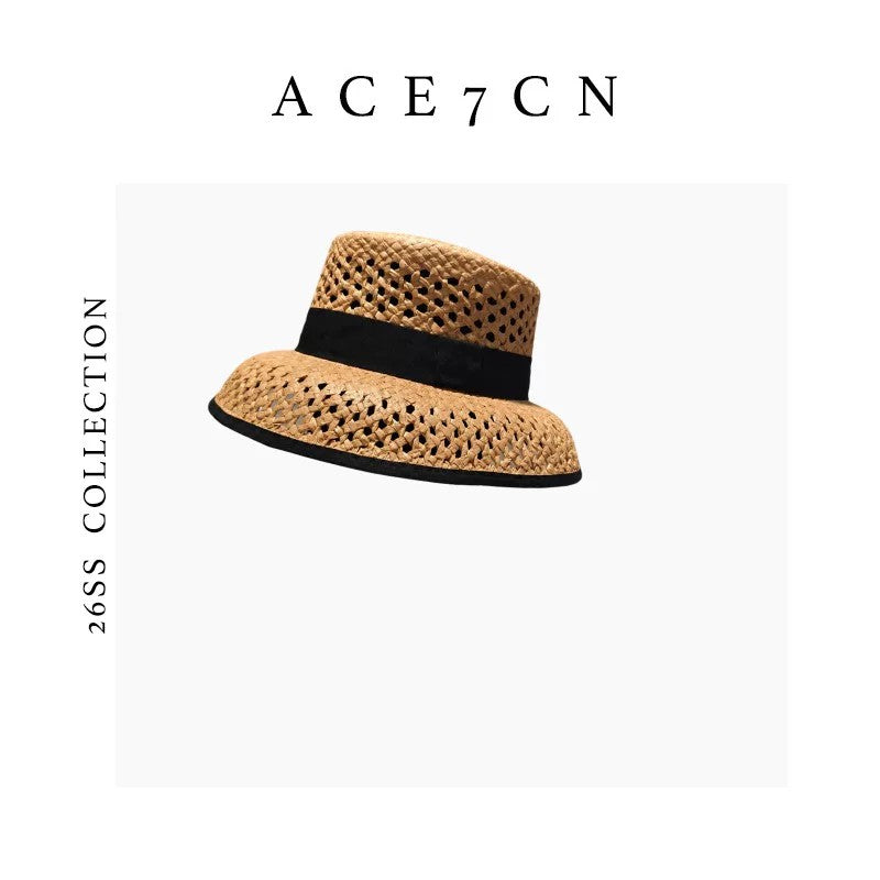 Parisian Runway Hepburn Cloche Hat Straw-Woven Openwork