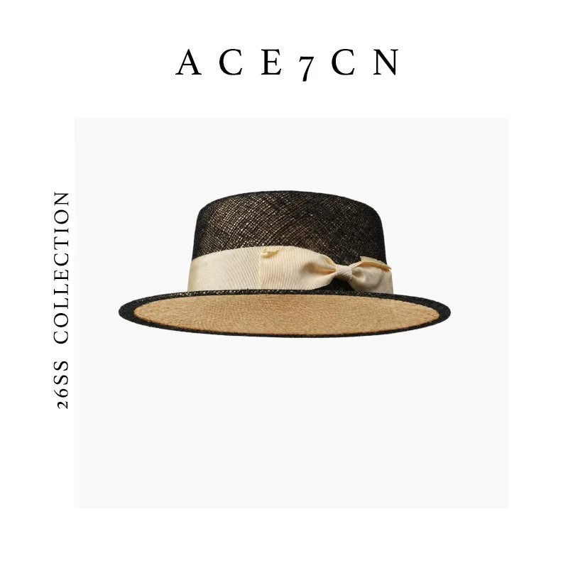 British Vintage Light-Luxury Natural Raffia Dress Hat