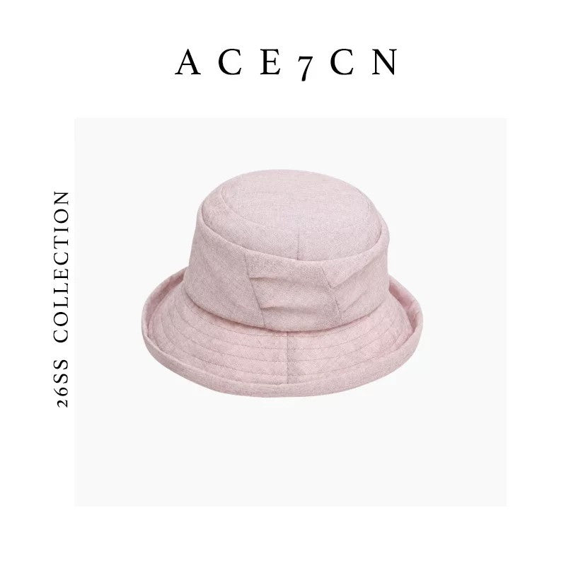 Light-French Bucket Hat Roll-Brim Pleated Bucket Hat