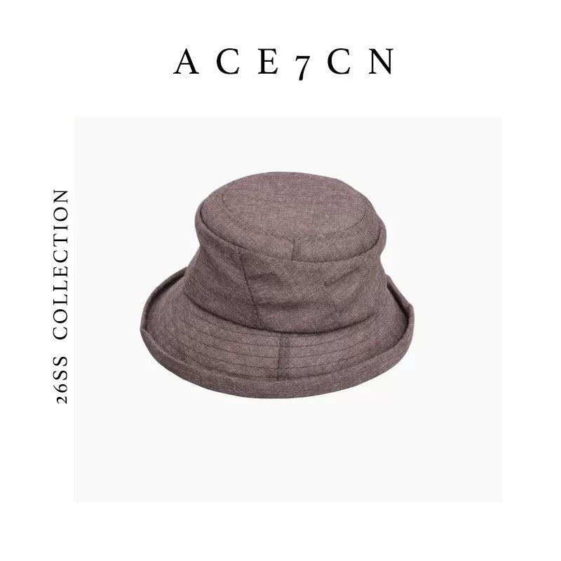 Light-French Bucket Hat Roll-Brim Pleated Bucket Hat