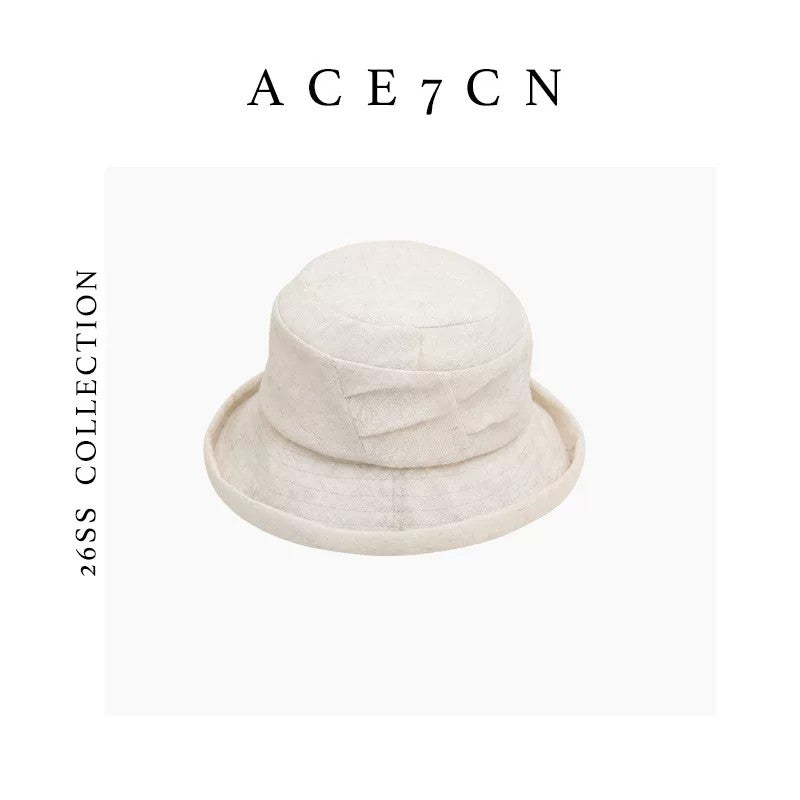 Light-French Bucket Hat Roll-Brim Pleated Bucket Hat