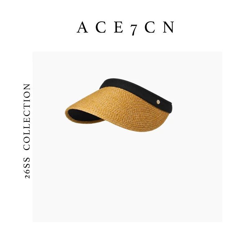 South-France Holiday Straw-Woven Visor Open-Top Sun-Shade Headband