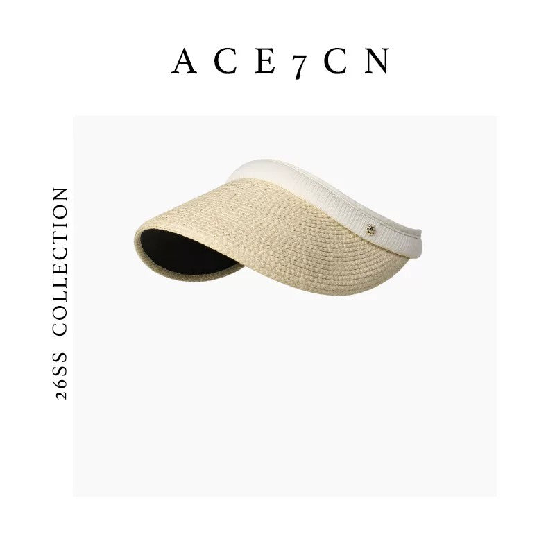 South-France Holiday Straw-Woven Visor Open-Top Sun-Shade Headband