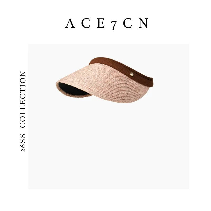 South-France Holiday Straw-Woven Visor Open-Top Sun-Shade Headband