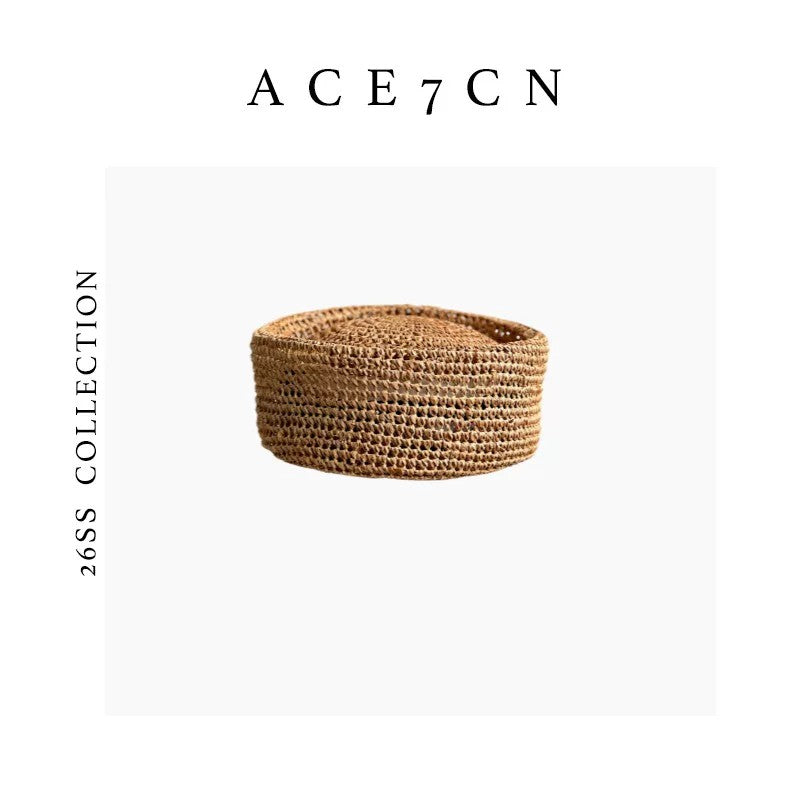 British Vintage pillbox Hat Openwork Straw-Woven Round-Top