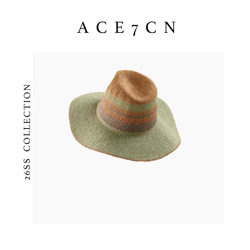 Danish Colorful Dress Hat Raffia Hand-Woven Color-Block
