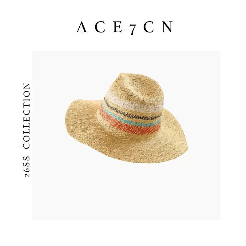 Danish Colorful Dress Hat Raffia Hand-Woven Color-Block