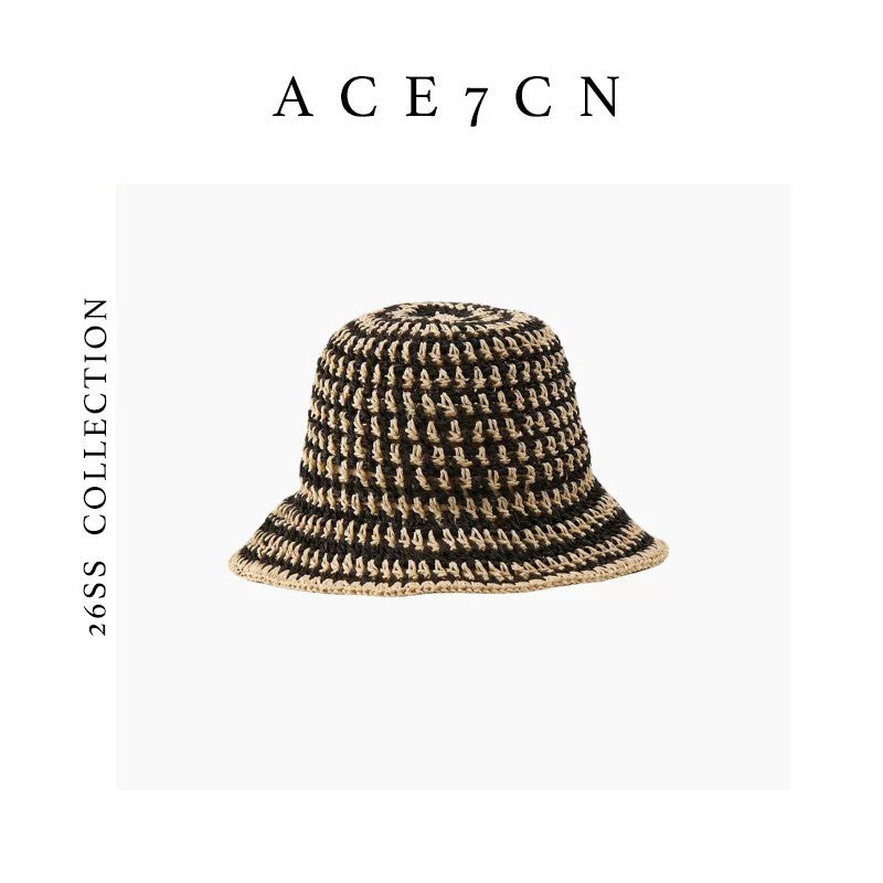 Parisian Premium Straw-Woven Bucket Hat Woven Openwork