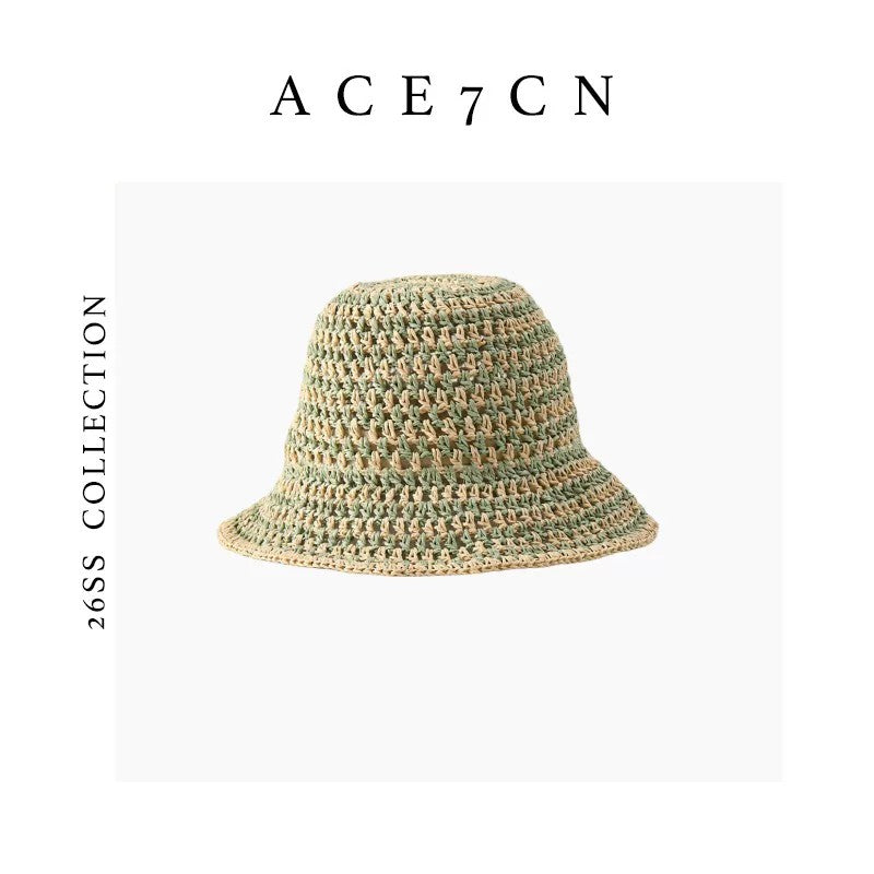Parisian Premium Straw-Woven Bucket Hat Woven Openwork