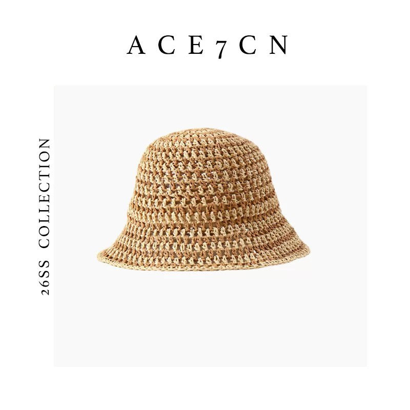 Parisian Premium Straw-Woven Bucket Hat Woven Openwork