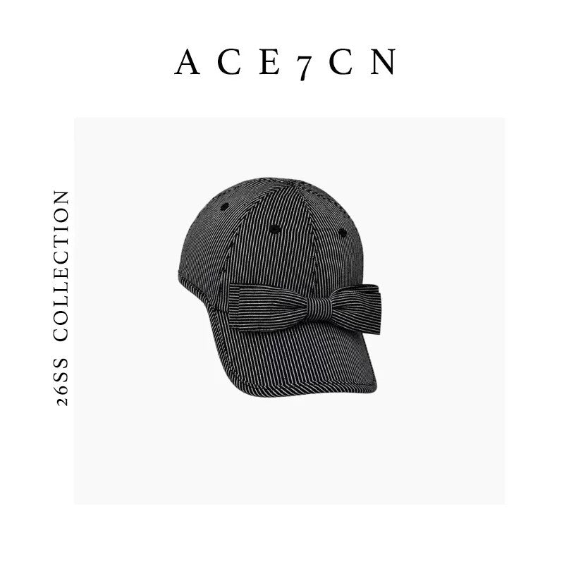 Korean Designer Bow Baseball Cap Striped Casual