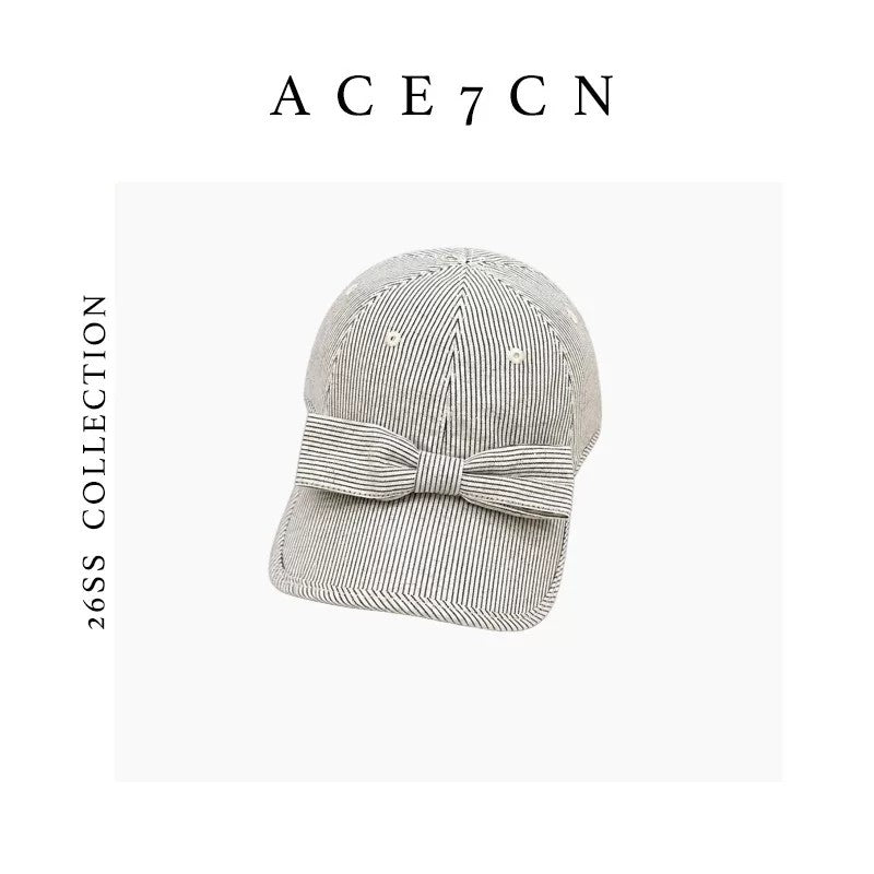Korean Designer Bow Baseball Cap Striped Casual