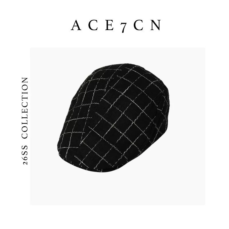 Relaxed French Old-Money Cotton Flat Cap Plaid