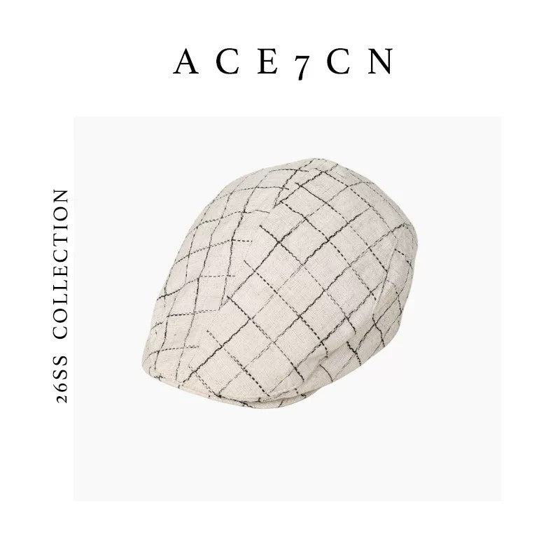 Relaxed French Old-Money Cotton Flat Cap Plaid