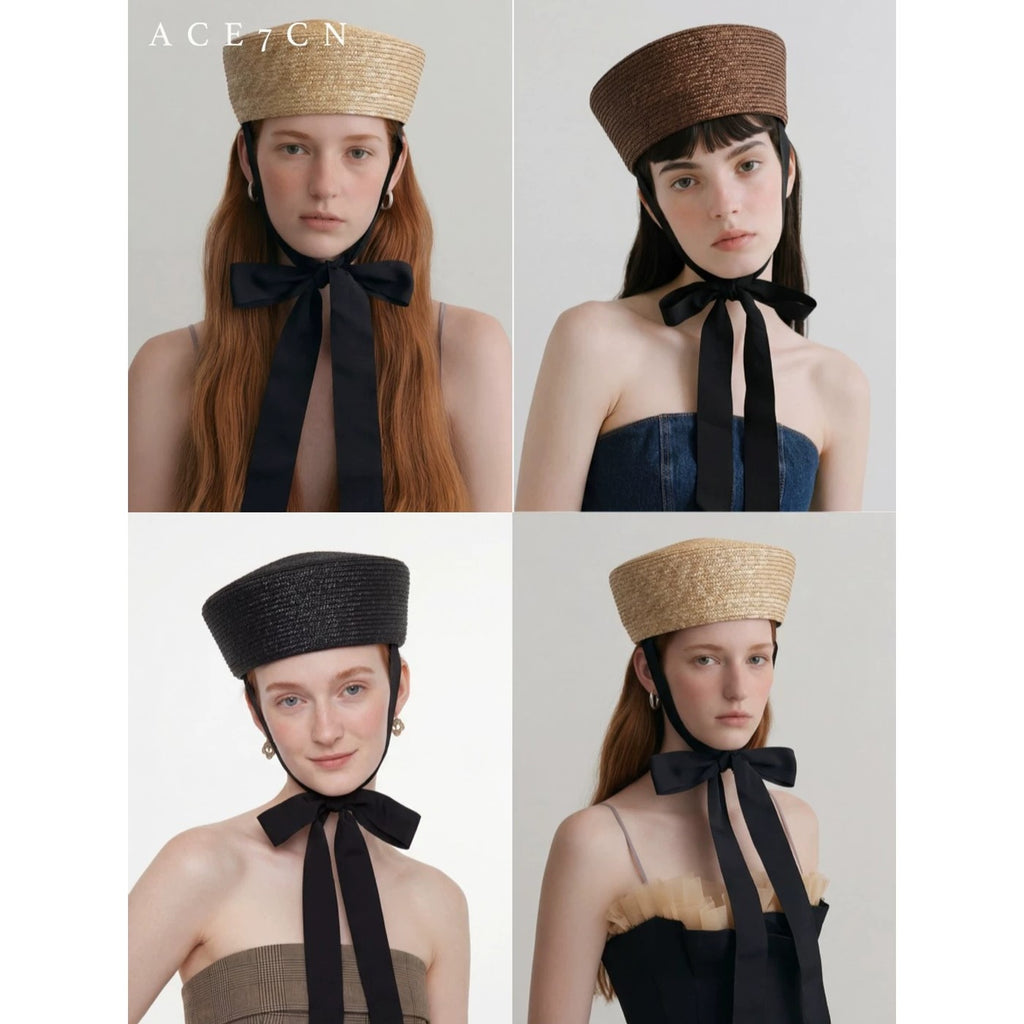 British Vintage Pillbox Hat 100 Wheat-Straw Straw