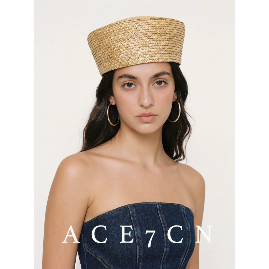 British Simple Premium Straw-Woven Pillbox Hat Hand-Woven
