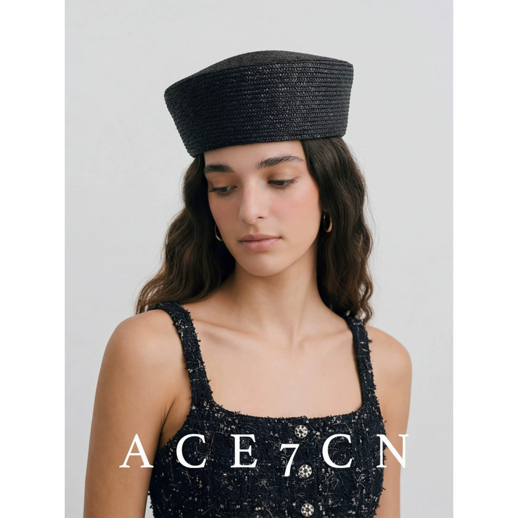 British Simple Premium Straw-Woven Pillbox Hat Hand-Woven
