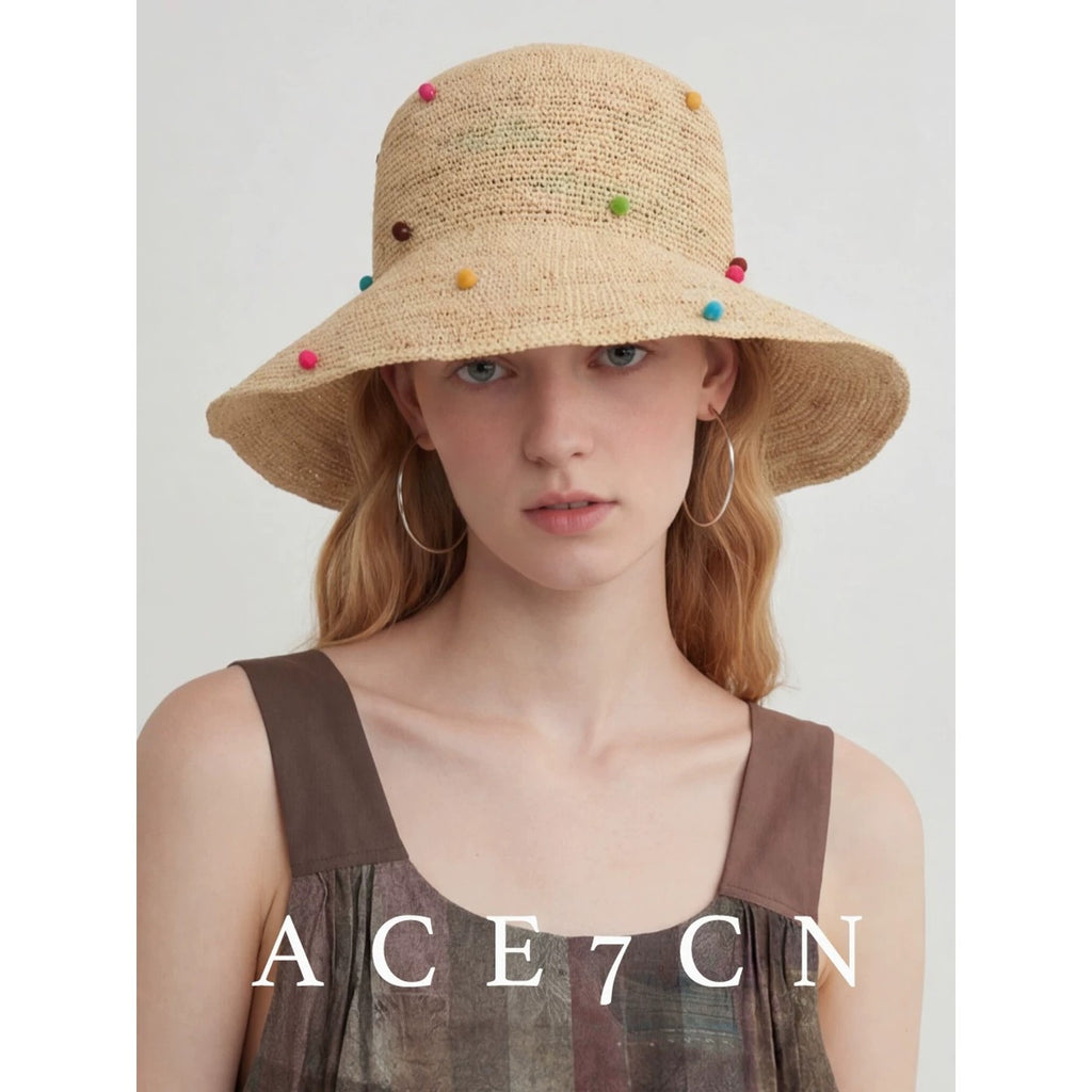 Danish Multi-Dot Straw Hat Foldable Premium Raffia