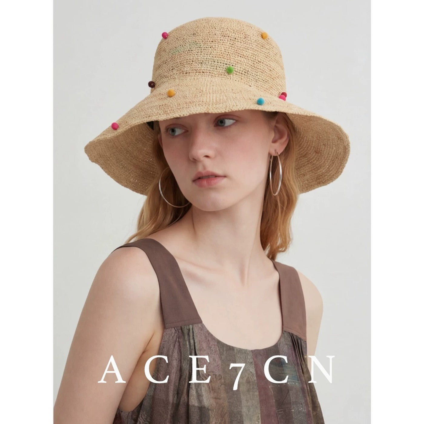 Danish Multi-Dot Straw Hat Foldable Premium Raffia