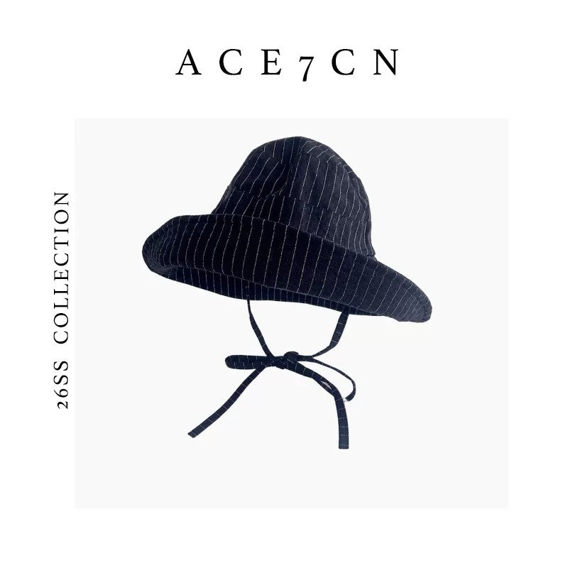 Japanese Niche Bucket Hat Wide-Brim Striped Bucket