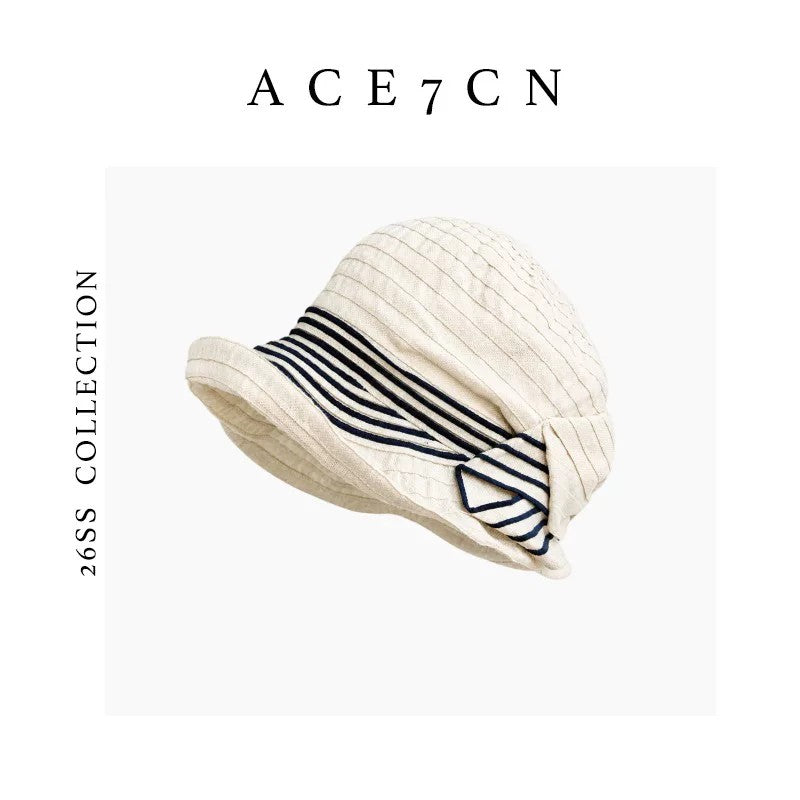South-France Midsummer Bucket Hat Bow Color-Block Striped