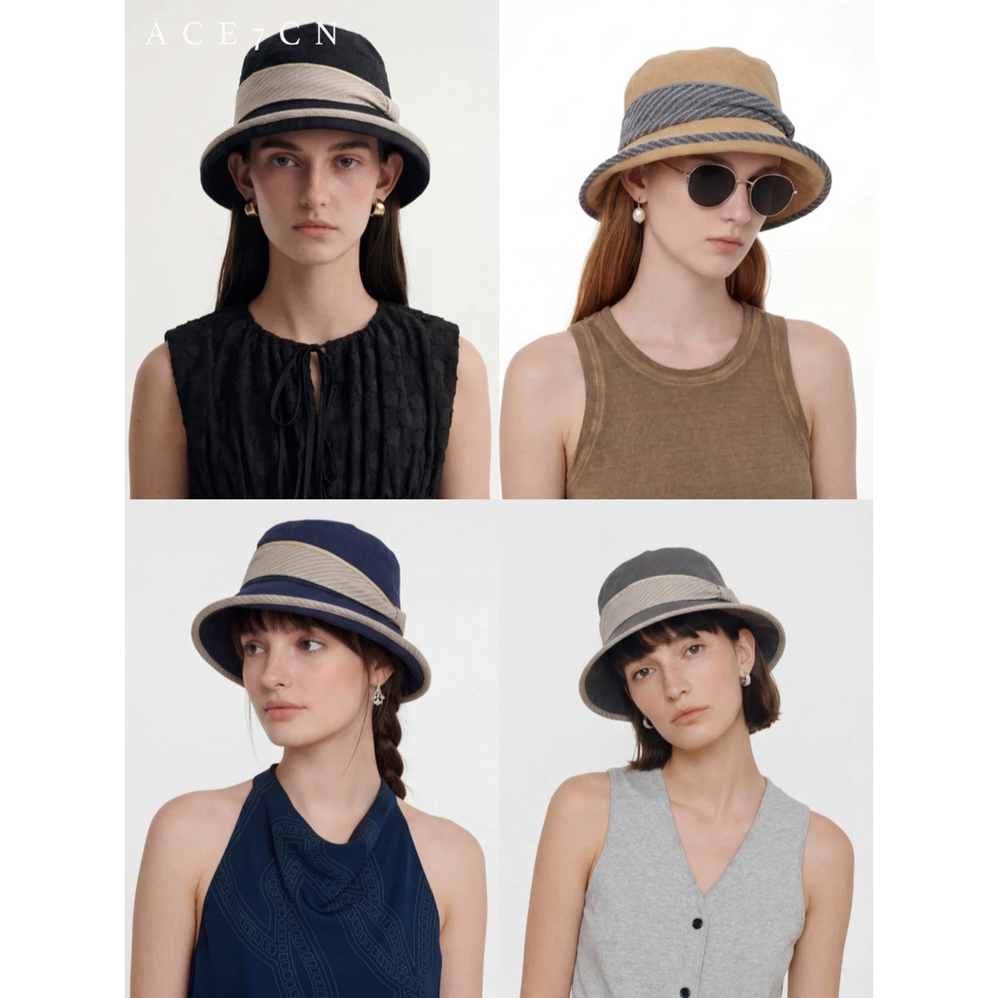French Elegant Hepburn-Style Bucket Hat Color-Block Striped
