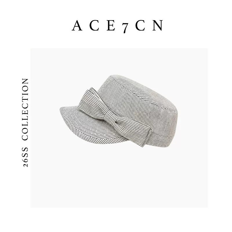 Korean Niche Bow Riding Hat Striped Korean