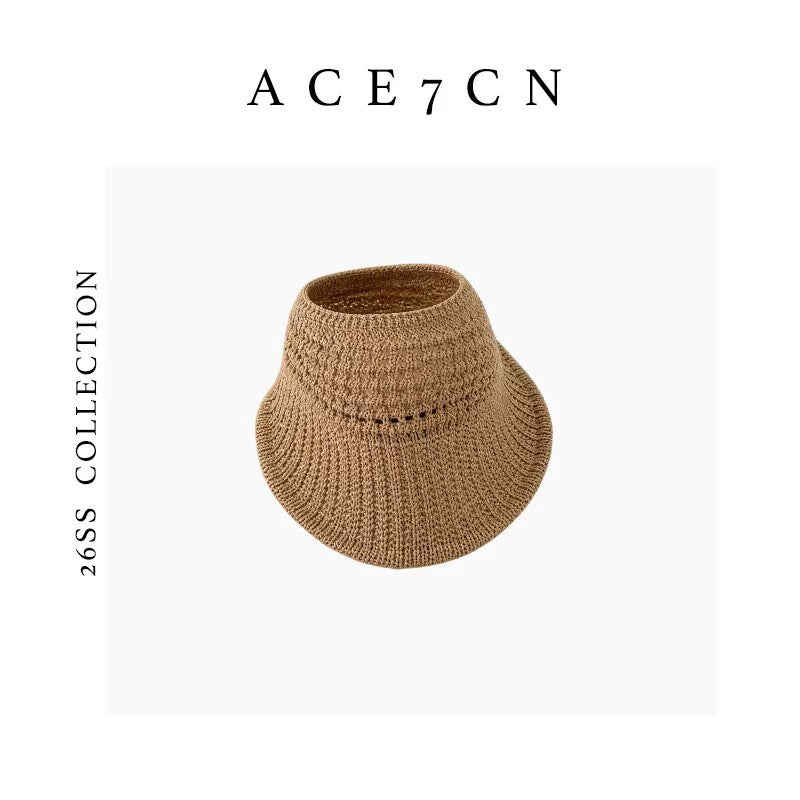 Korean Athleisure Visor Openwork Woven Wide-Brim Sun