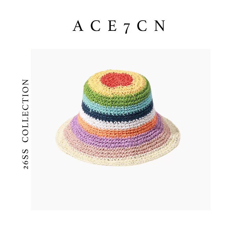 Nordic Niche Rainbow Bucket Hat Handmade Striped