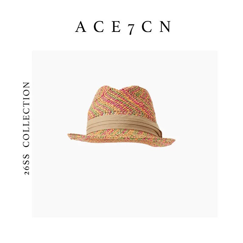 Nordic Niche Colorful Straw-Woven Fedora Western Hat