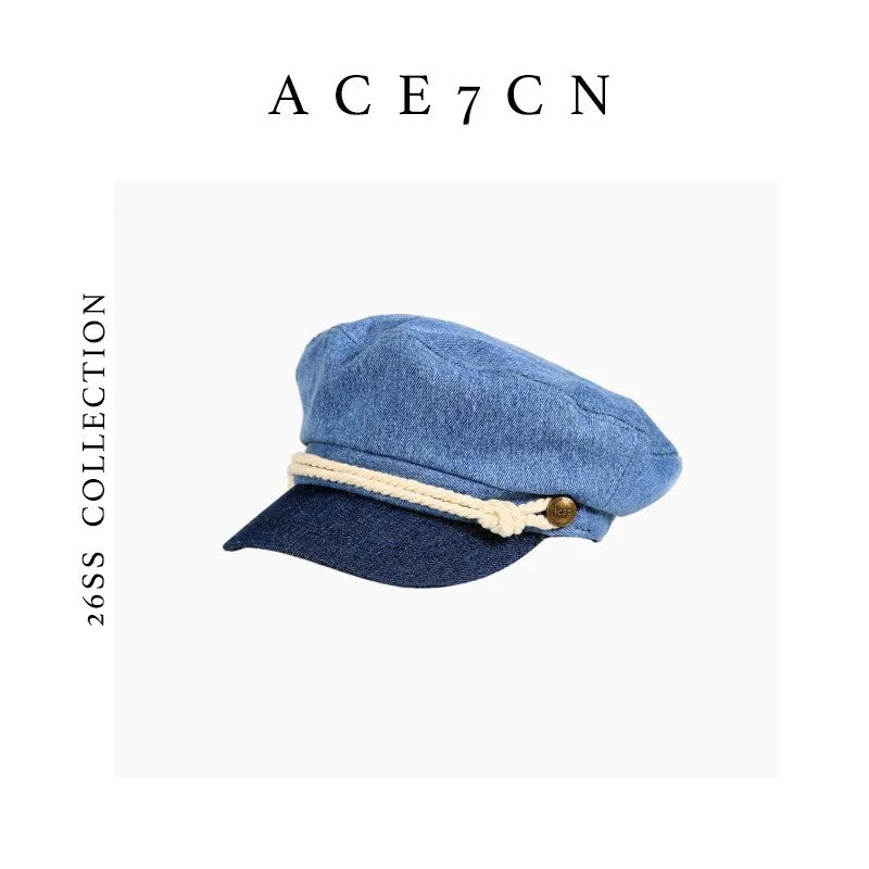 British Chic Casual Urban Navy Cap Denim