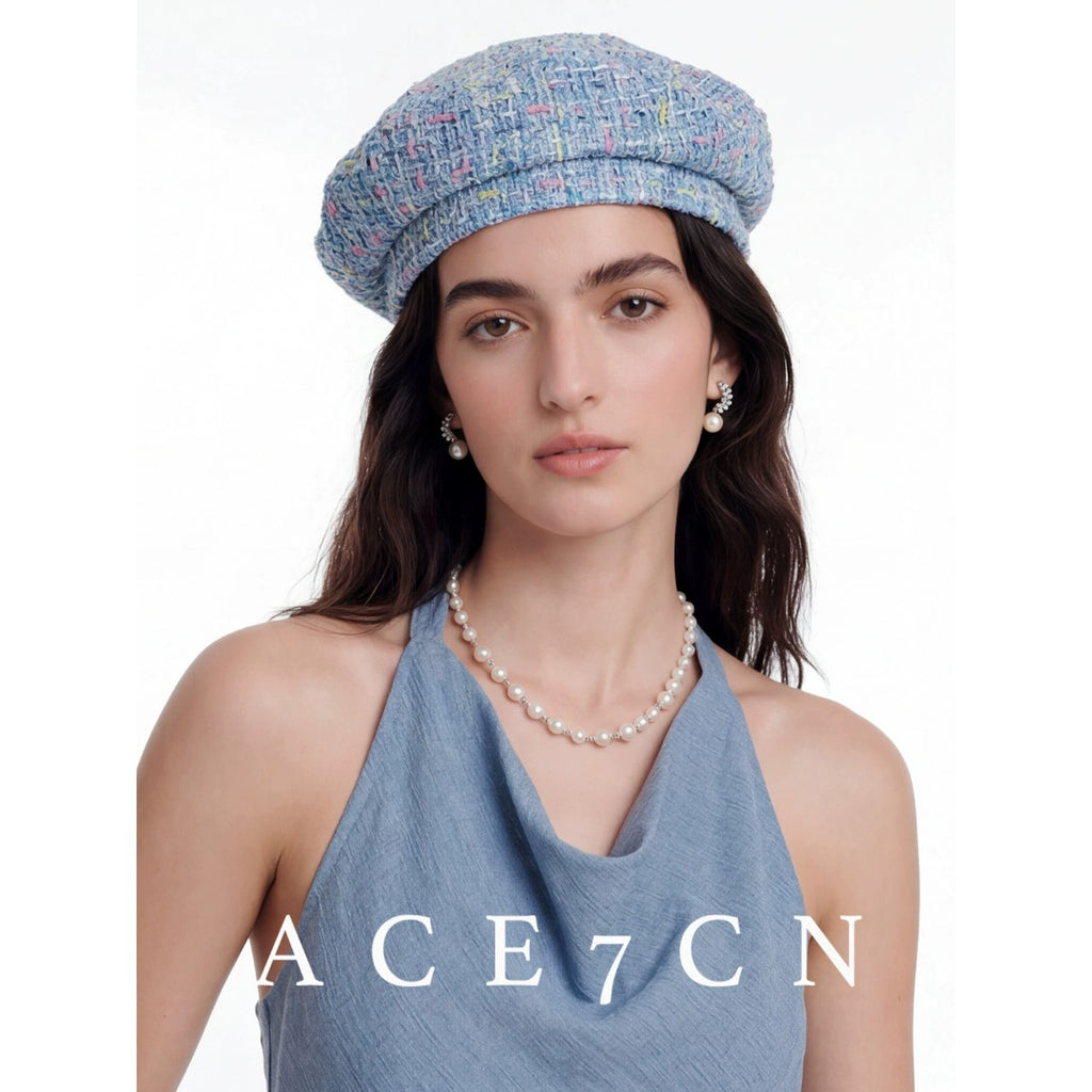 Classic Tweed Relaxed French Elegant Beret Multicolor-Yarn