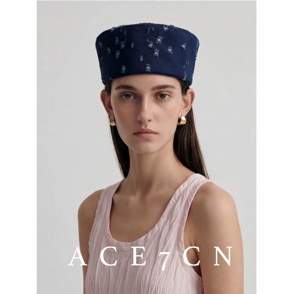 Spanish Niche Denim Pillbox Hat Denim pillbox