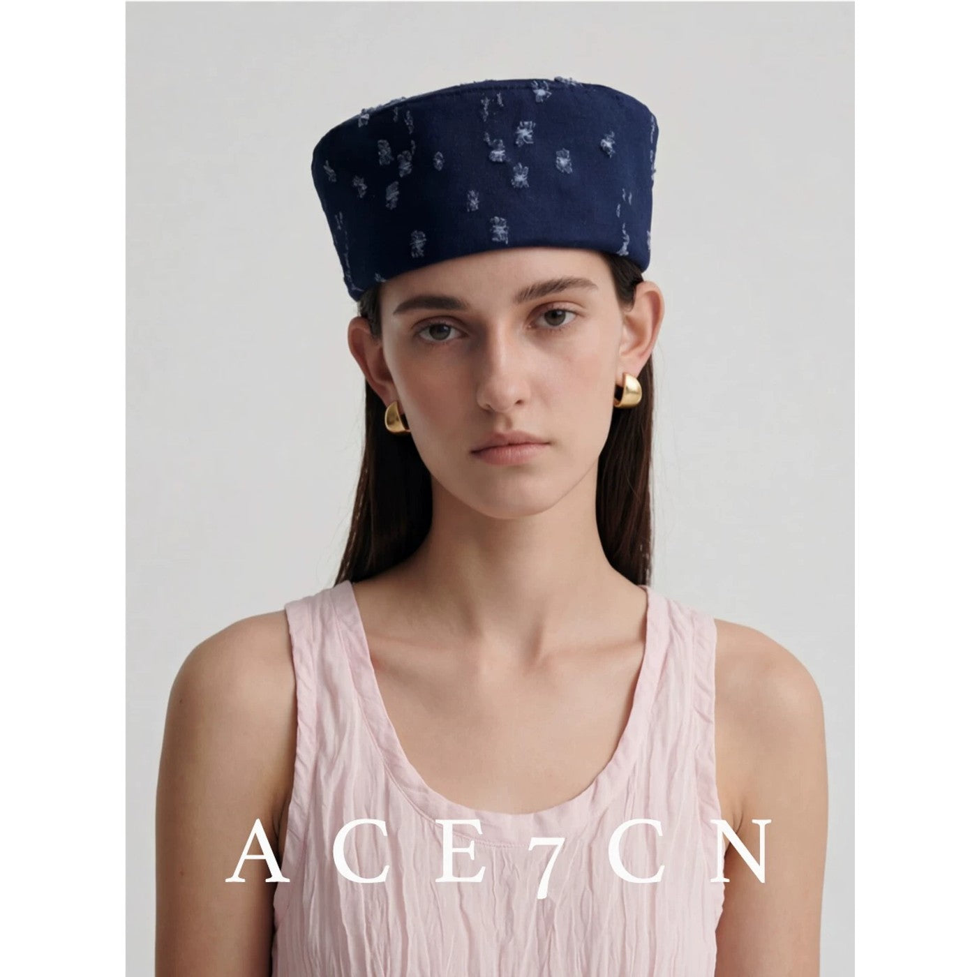 Spanish Niche Denim Pillbox Hat Denim pillbox