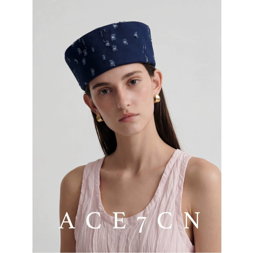 Spanish Niche Denim Pillbox Hat Denim pillbox