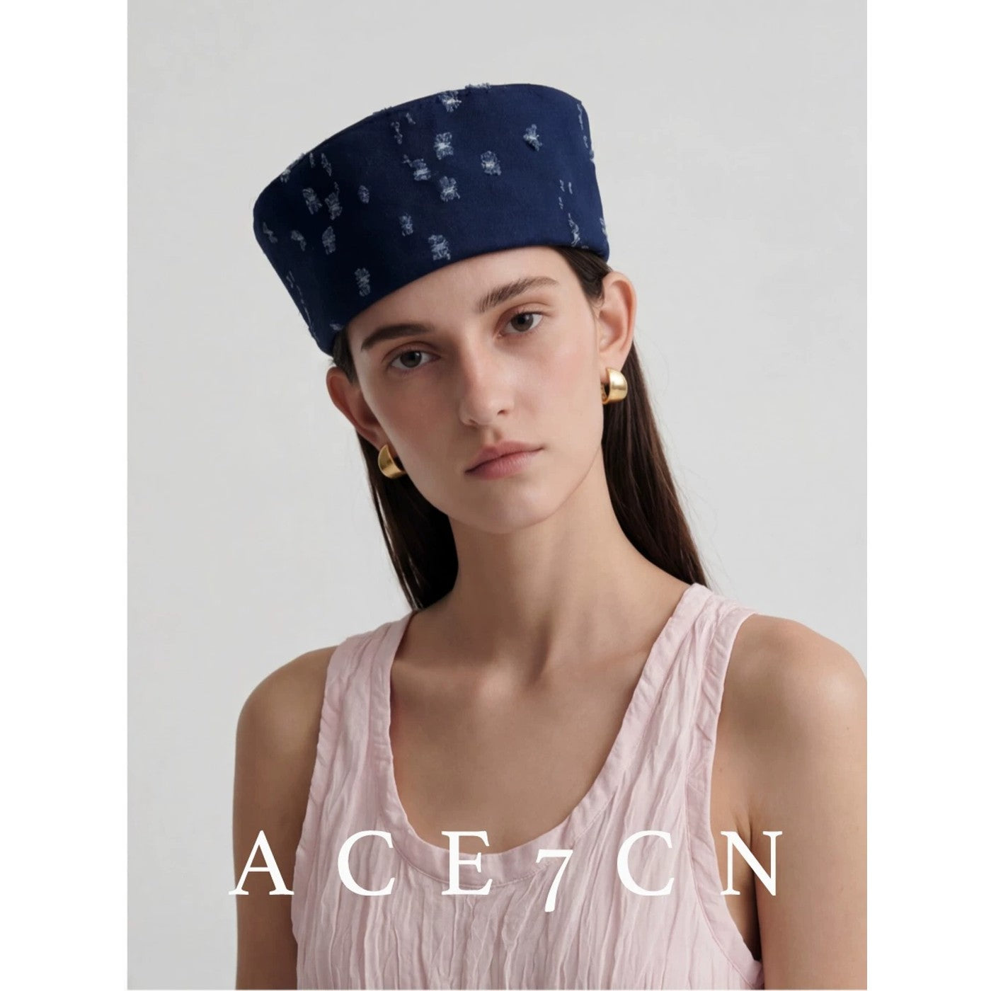 Spanish Niche Denim Pillbox Hat Denim pillbox