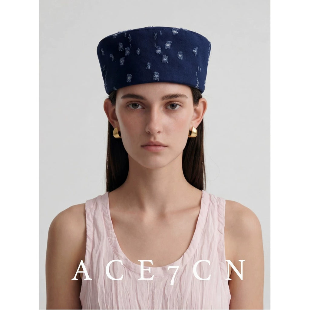 Spanish Niche Denim Pillbox Hat Denim pillbox