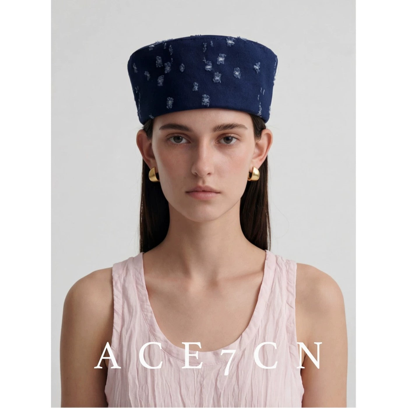 Spanish Niche Denim Pillbox Hat Denim pillbox