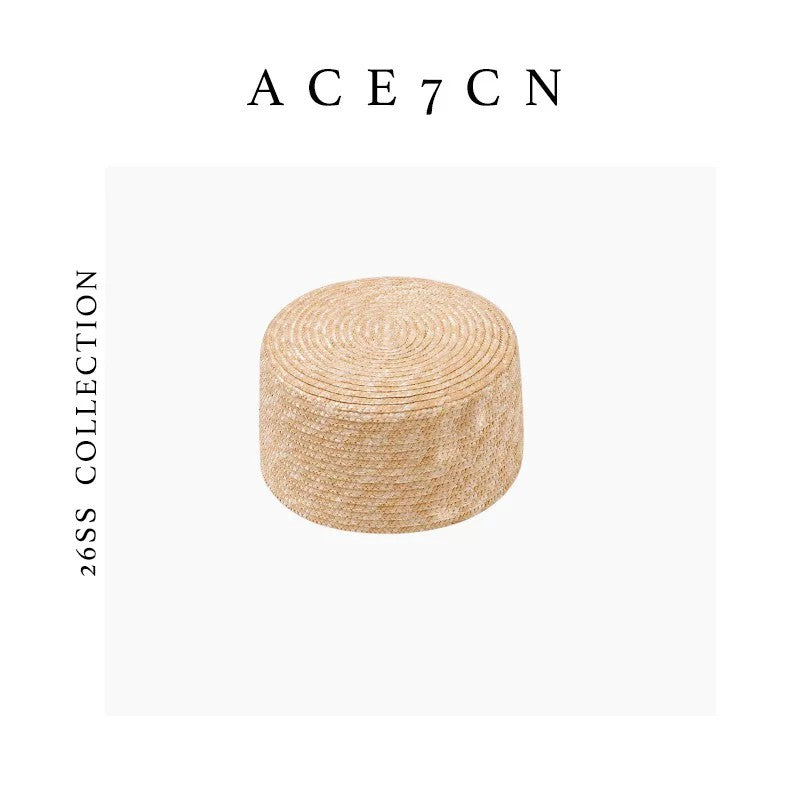 Designer Straw-Woven Pillbox Hat pillbox Hepburn Round