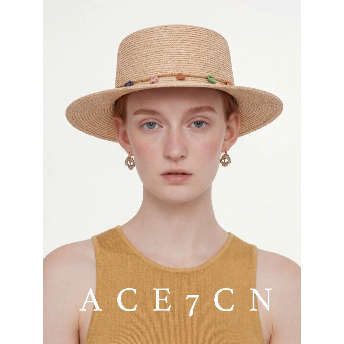 South-France Resort Raffia Dress Hat Colorful Pom