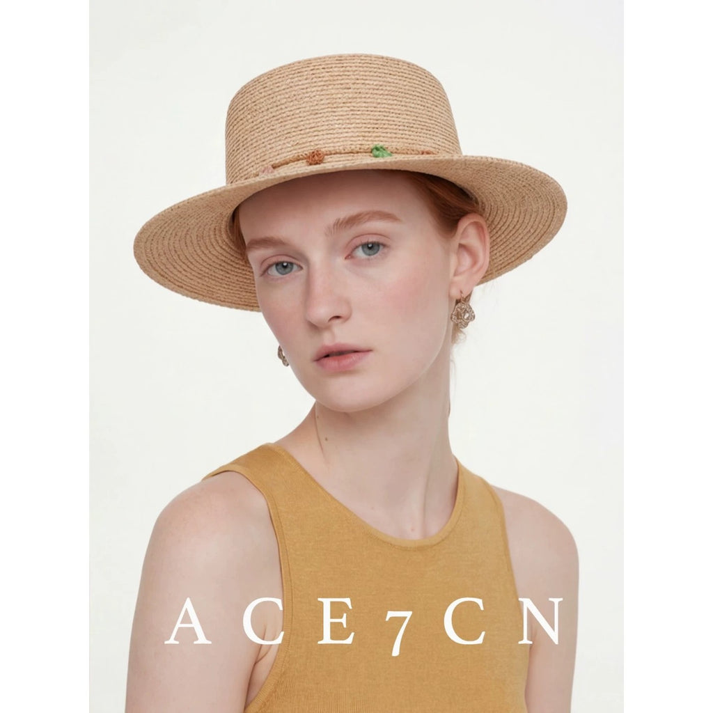 South-France Resort Raffia Dress Hat Colorful Pom