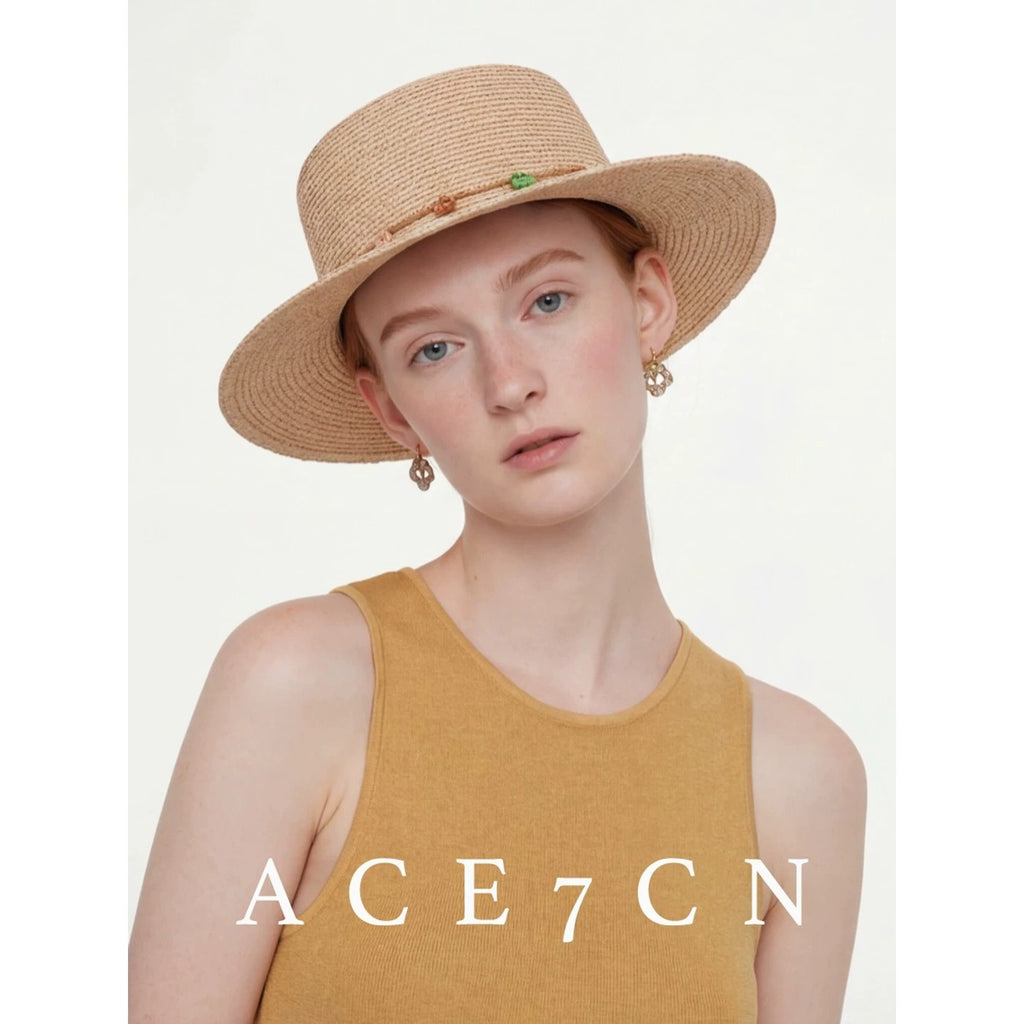 South-France Resort Raffia Dress Hat Colorful Pom