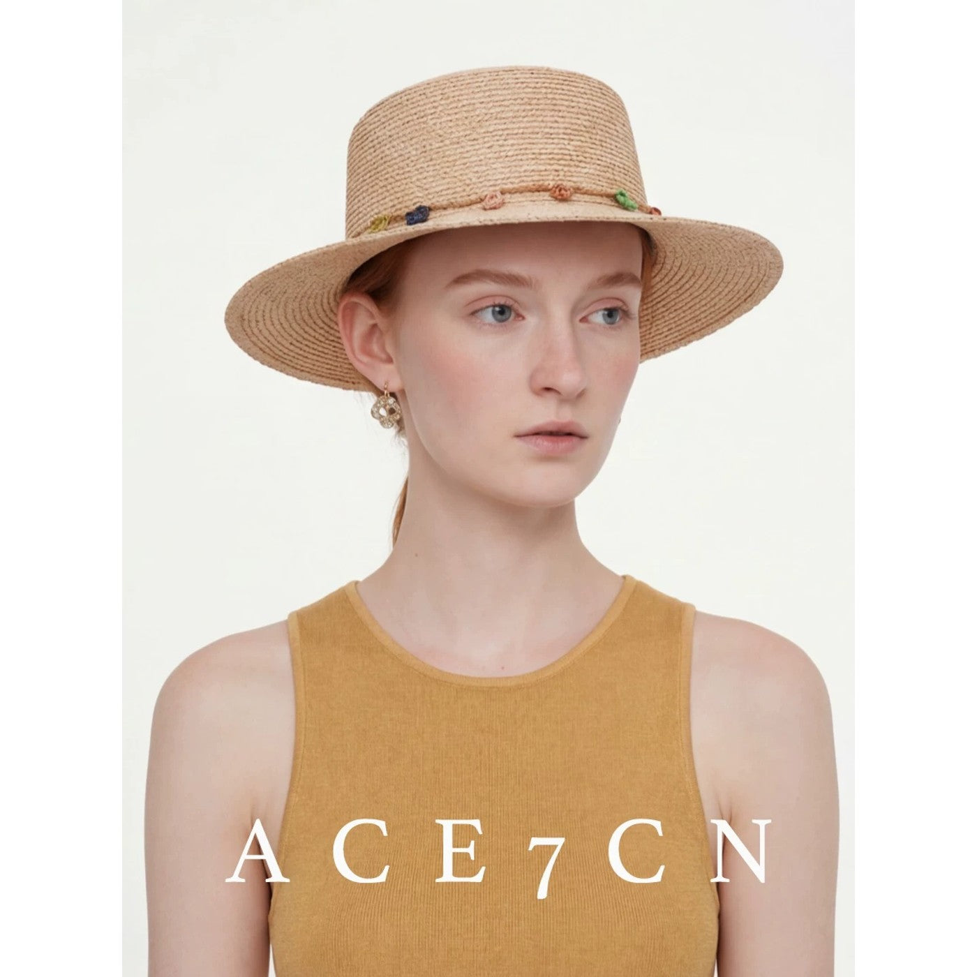 South-France Resort Raffia Dress Hat Colorful Pom