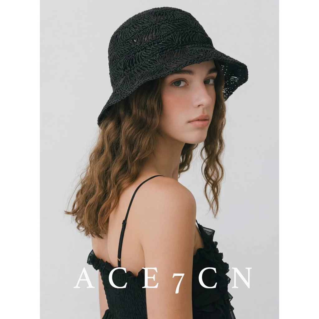 Lightweight Openwork Woven Bucket Hat Breathable Soft